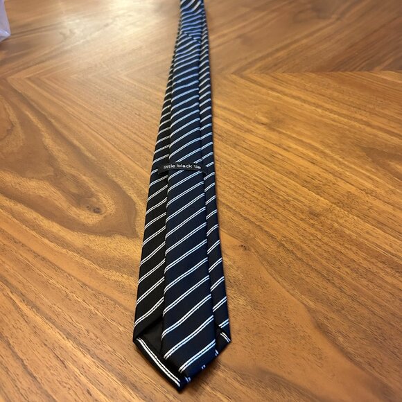 Little Black Tie Brand Black Tie with Metallic Silver Diagonal Stripes - Picture 2 of 5